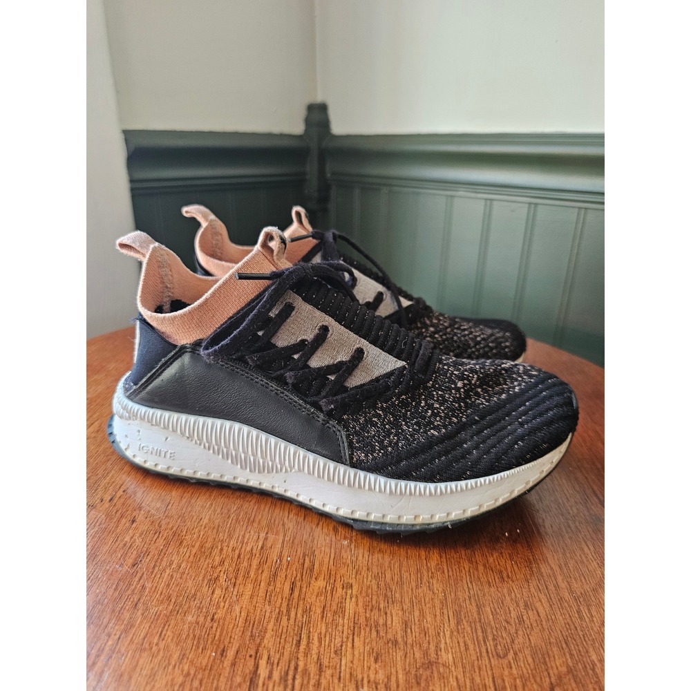Puma‎ Ignite Tsugi Jun Women's Black Rose Gold Knit Running Shoes Sz 8 367038-08